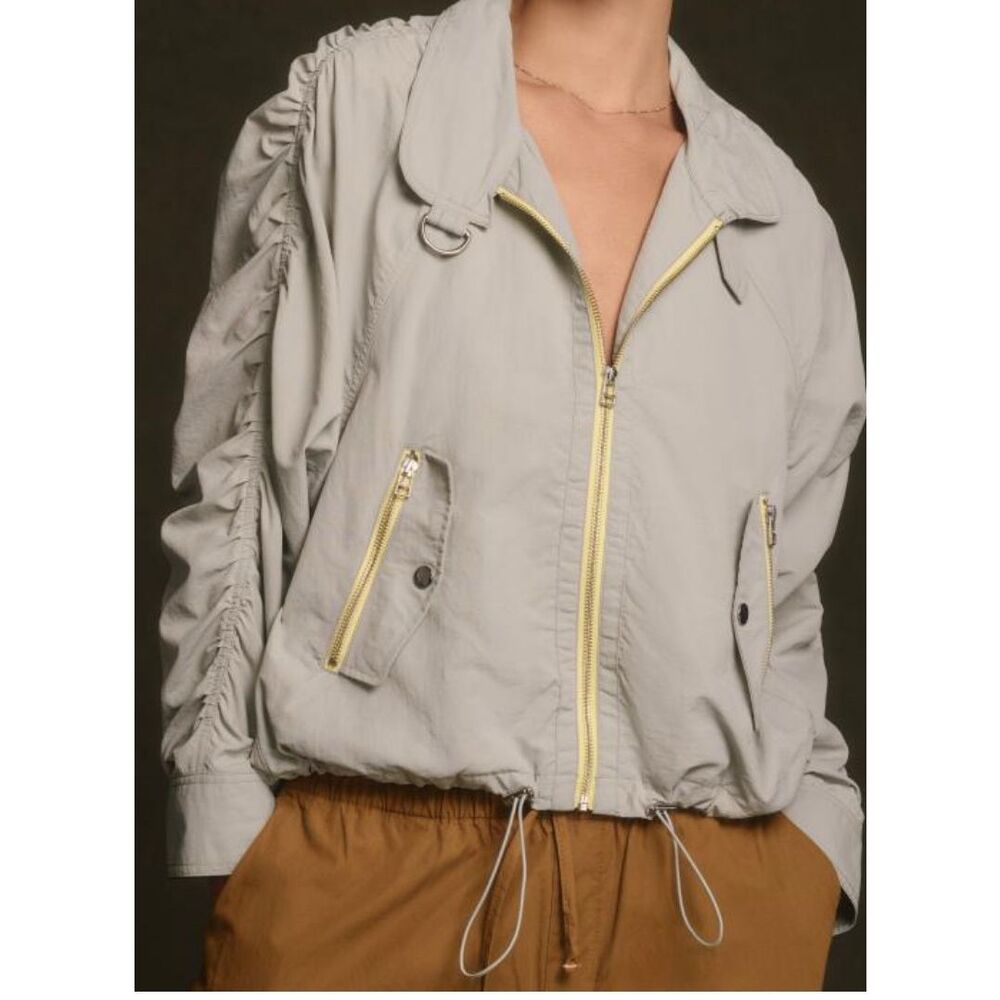 Anthropologie Daily Practice Jacket Pop Women Medium Gray Green Ruched Y2K